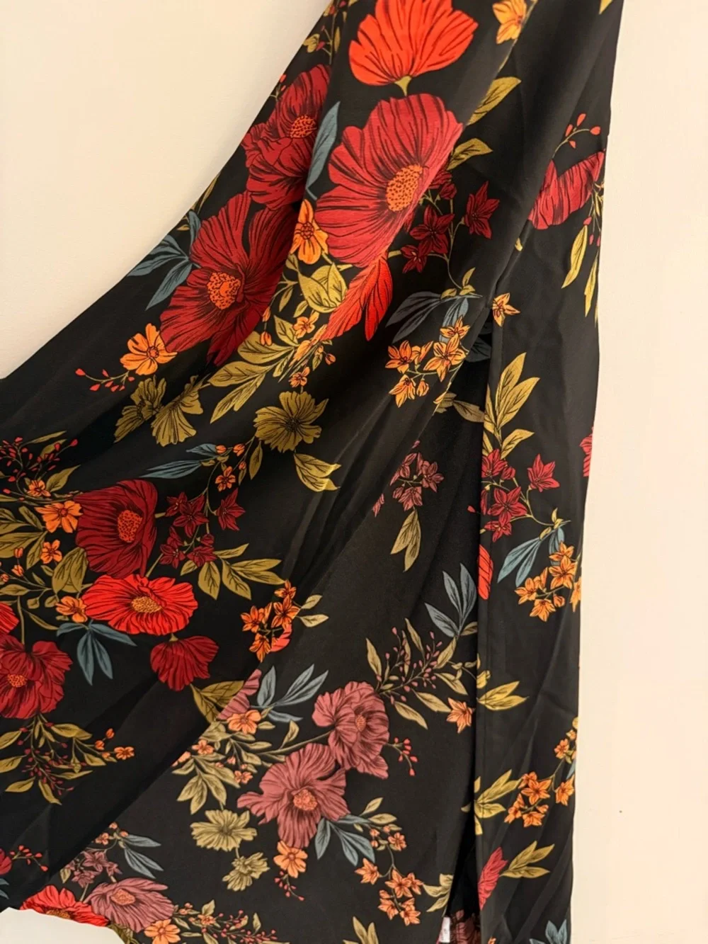 12th Tribe NEVER WORN - Black Midi Slip Dress with Red & Gold Floral Print - Picture 2 of 3